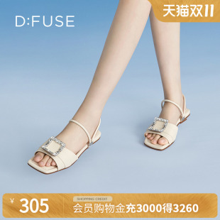 拖鞋 方头钻扣低跟两穿凉鞋 女DF32110360 新款 DFuse迪芙斯夏季