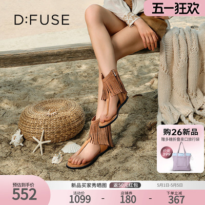 波西米亚风平底夹趾凉靴