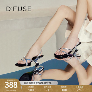 DF32115352 DFuse迪芙斯夏季 新款 方头夹趾沙滩鞋 异形坡跟凉鞋