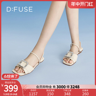 DFuse迪芙斯夏季 拖鞋 方头钻扣低跟两穿凉鞋 新款 女DF32110360