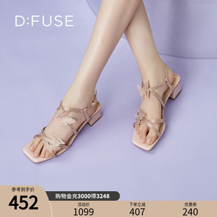 DFuse迪芙斯夏季 凉鞋 方头烫钻蝴蝶结仙女鞋 新款 DF32115320