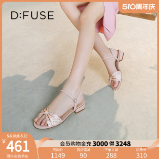 爆款 圆头蝴蝶结凉鞋 新款 DFuse夏季 粗中跟仙女单鞋 DF32115334