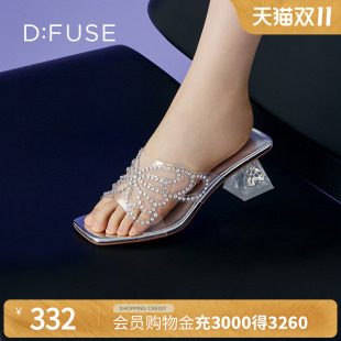 女DF32110375 方头蝴蝶水钻仙女高跟拖鞋 DFuse迪芙斯夏季 新款
