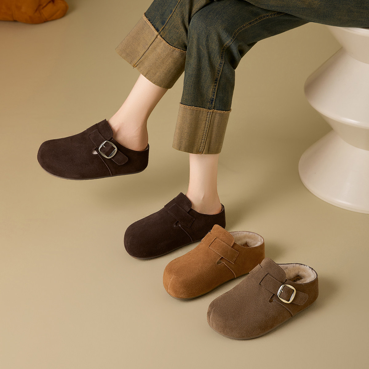 DFuse反绒皮勃肯鞋女深口单鞋方扣一脚蹬懒人鞋百搭休闲鞋,女鞋,深口单鞋,淘宝优惠券,粉丝福利购,淘宝优惠卷