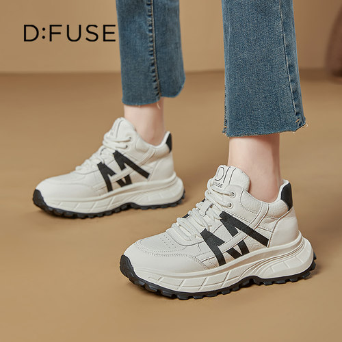 迪芙斯春季复古厚底高帮板鞋女