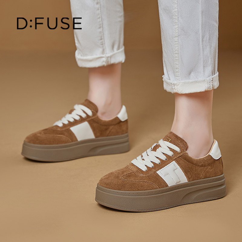 Dfuse迪芙斯2026年春季复古撞色厚底板鞋女新款增高百搭休闲女鞋,女鞋,休闲板鞋,淘宝优惠券,粉丝福利购,淘宝优惠卷