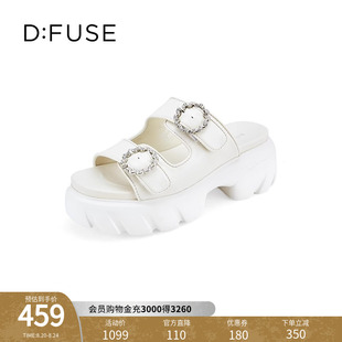 DF32110383 DFuse羊皮圆头厚底增高一脚蹬拖鞋