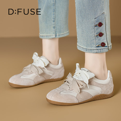 迪芙斯春季新款复古拼接德训鞋女