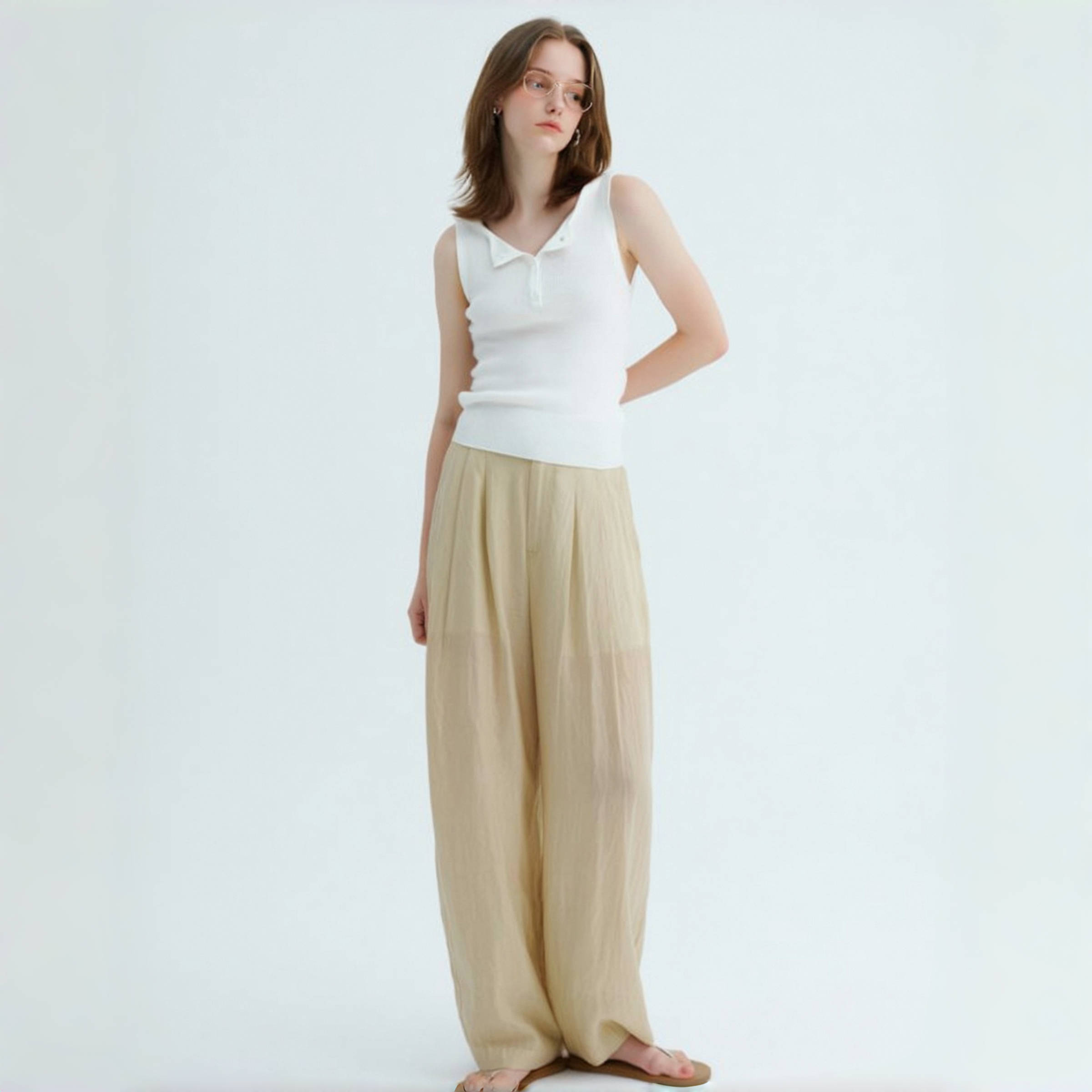 亨利领针织背心女修身无袖上衣夏