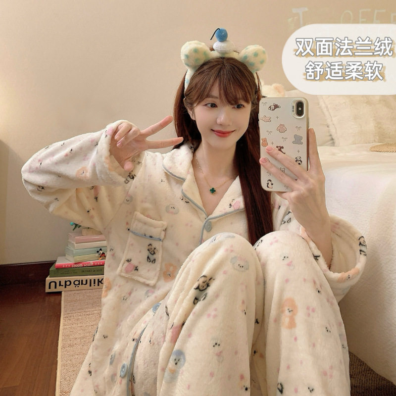 珊瑚绒睡衣女秋冬季长袖2026年新款法兰绒加厚保暖少女家居服套装