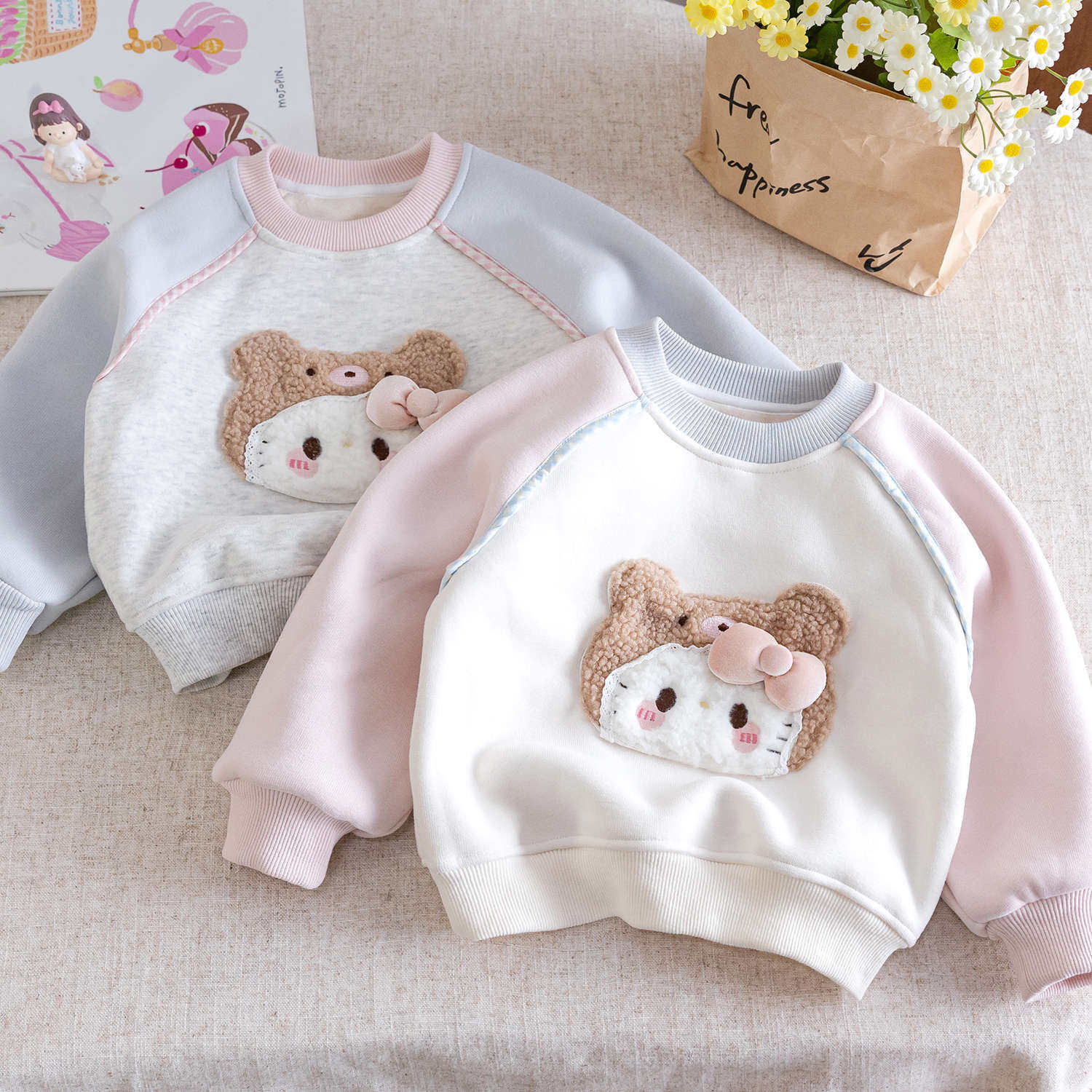 女童加绒卫衣2025秋冬季新款宝宝卡通休闲一体绒加厚儿童冬装上衣