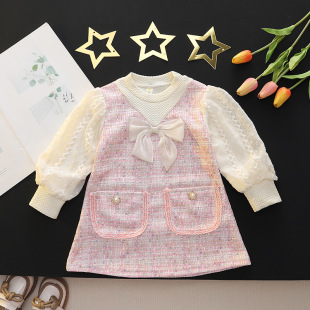 连衣裙周岁宝宝礼服长袖 童装 洋气裙子 4岁女童小香风公主裙春装