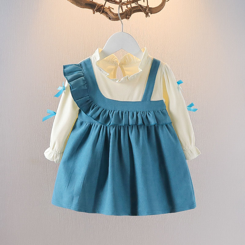 女童裙子春秋款中小童洋气婴儿一周岁甜美女宝宝假两件吊带公主裙
