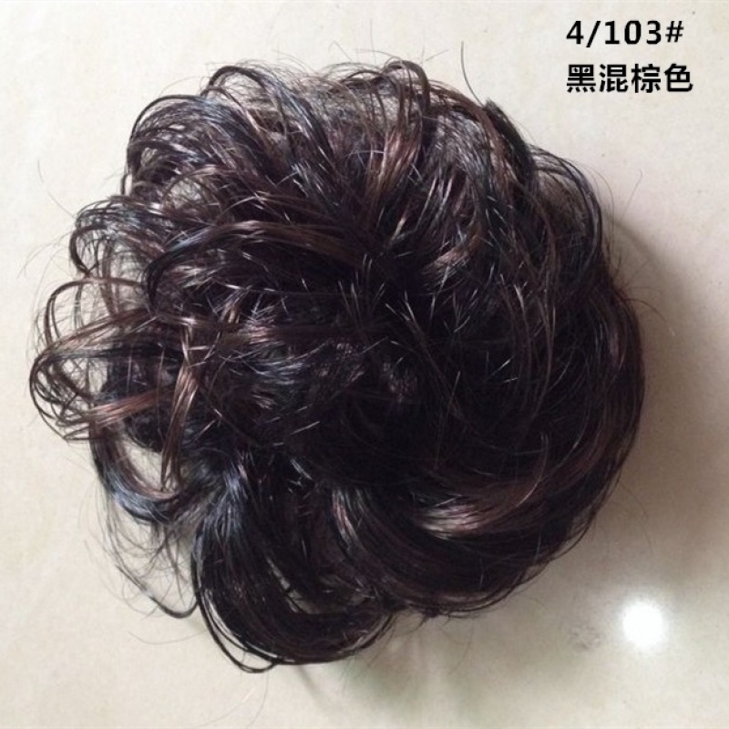 假发女发包丸子头真发短卷发花苞拉绳扣式直发苞盘头造型发圈头花