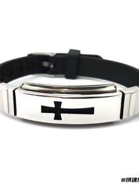 韩版时尚十字架手链男女士硅胶