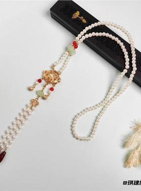 女士宫廷长款古风项链百搭牡丹锁