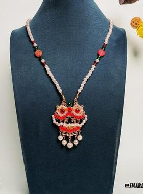 汉服配饰流苏背云项链女中红色