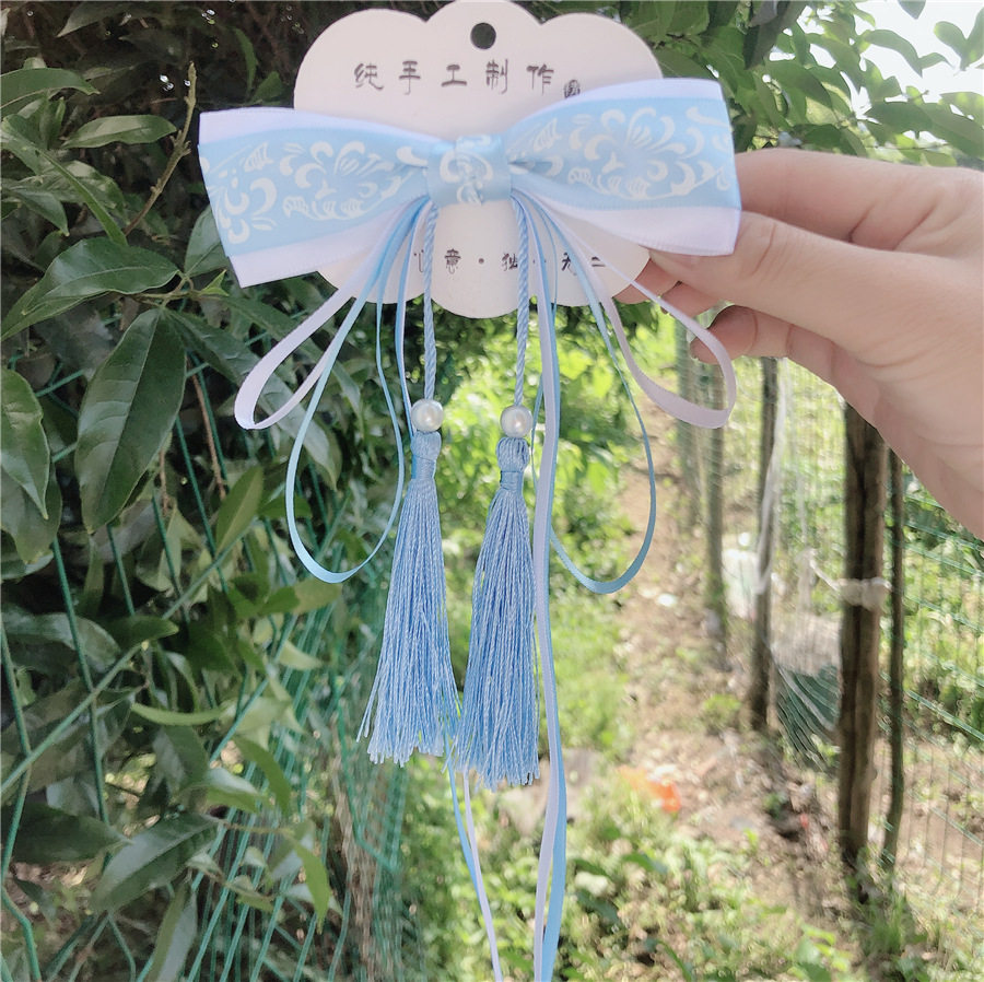 蓝色系古风流苏飘带发夹花朵头饰唐装汉服配饰古代头花和风边夹子