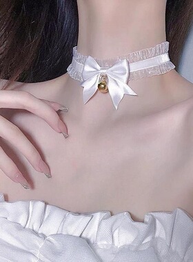蕾丝调情趣女仆白色蝴蝶结项链