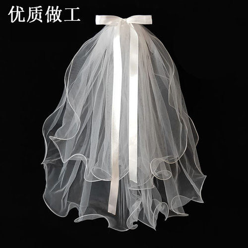结婚登记拍照头纱领证新娘小发卡