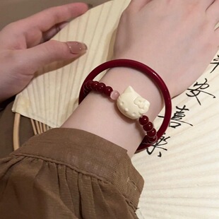 串珠朱砂可爱女生高级感朱红小众网红百搭小猫可爱手链醒狮手串