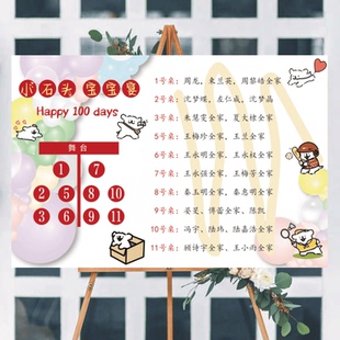 定制宝宝生日宴座位图满月百日席位表十周岁生日座次表宴席名单板