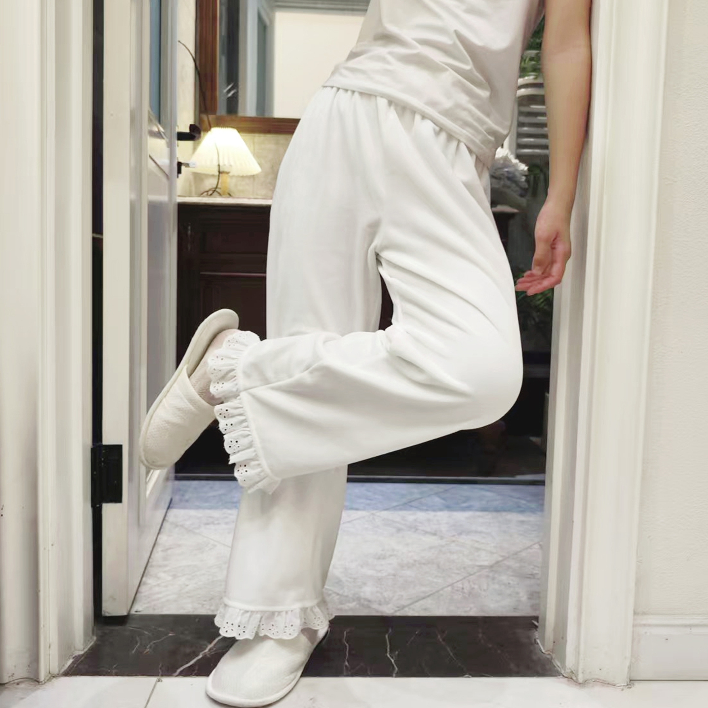 双面天鹅绒柔软简约女长睡裤