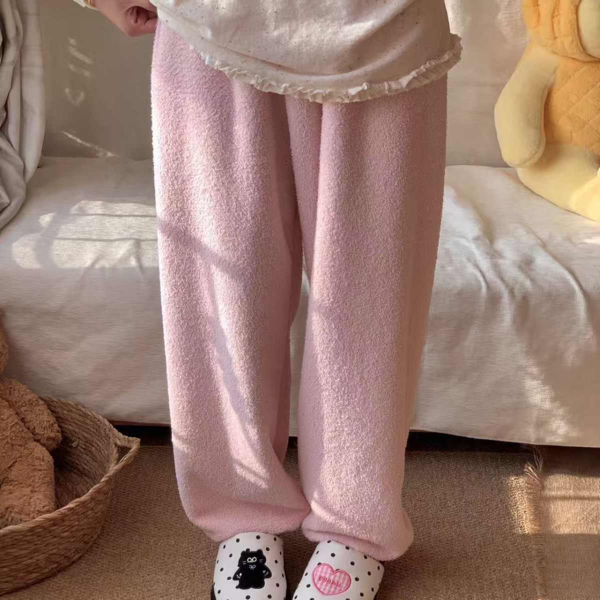 秋冬季软绵绵加厚半边绒女睡裤