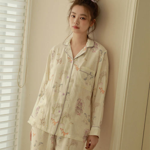 天竹纤维双层纱印花女睡衣套装