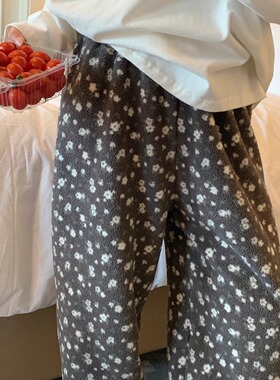 秋冬季珊瑚绒碎花女加厚保暖摇粒绒长裤舒适可外穿韩系家居睡裤