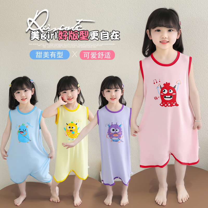 儿童夏季宽肩无袖连体衣睡衣