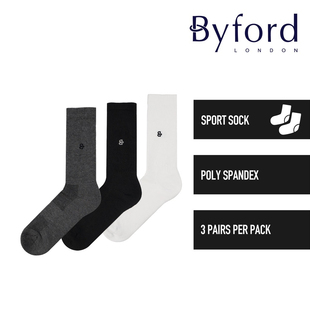 简约罗纹袜筒logo刺绣设计舒适棉袜运动男款 3双装 百富Byford新款