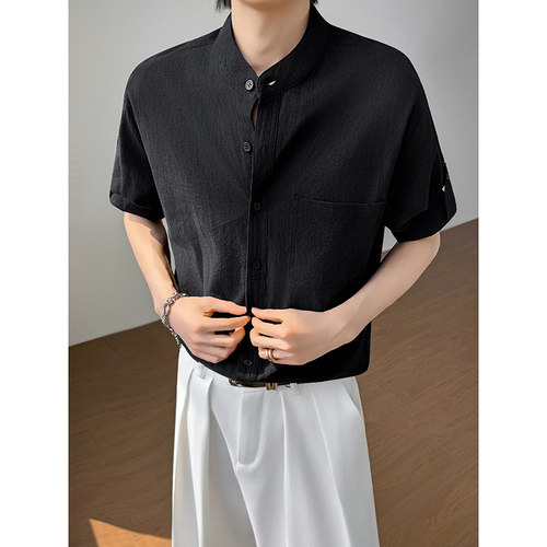 模特图~2026夏季老钱风薄款纯棉立领中袖衬衫 Q1237/P50