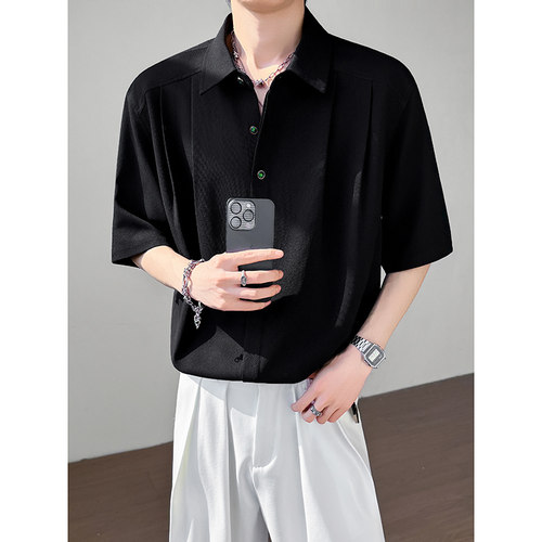 模特图~2026夏季宝石扣设计冰丝中袖衬衫 Q1223/P55