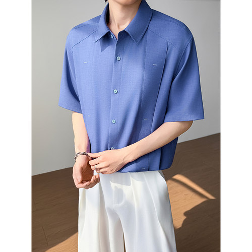 模特图~夏季爆款冰丝假两件设计中袖衬衫 Q1241/P55