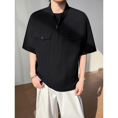 模特图~夏季天丝亚麻老钱风中袖衬衫T恤 Q1233/P48