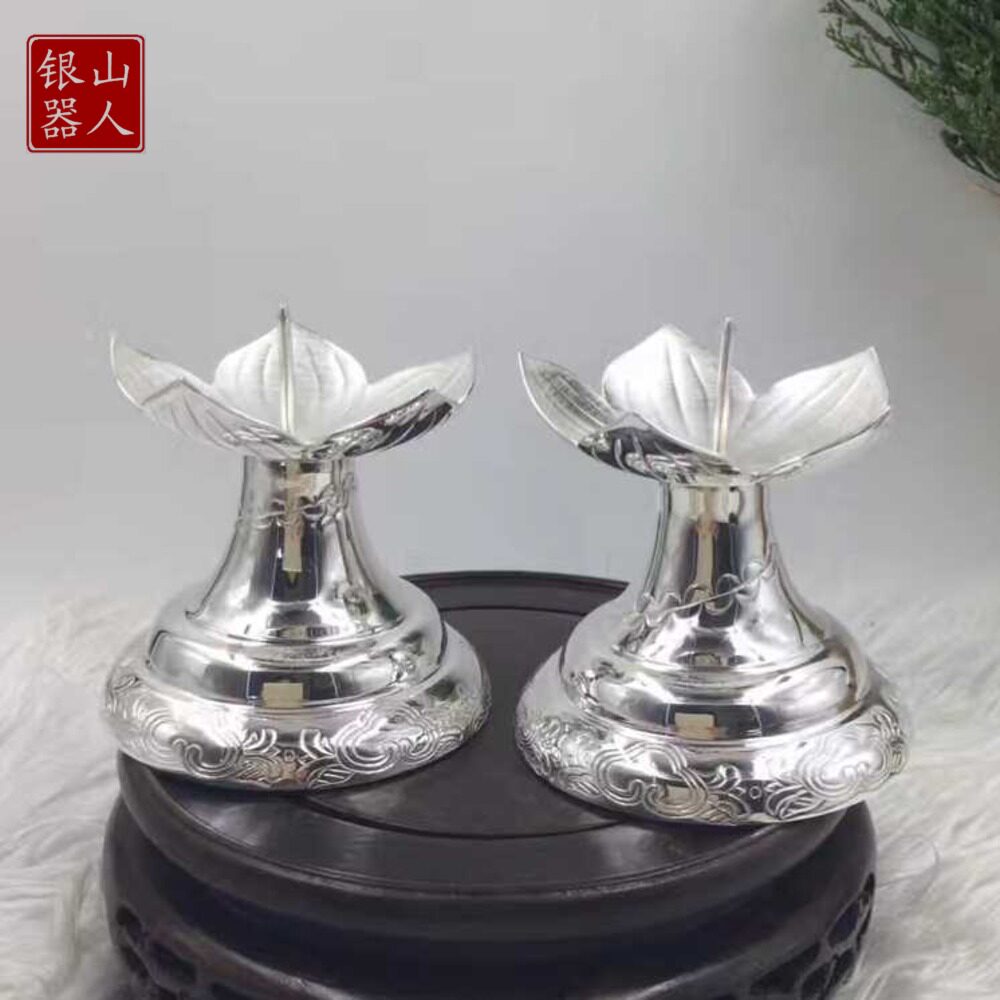 纯银烛台足银999案台摆件蜡烛台供奉烛台婚庆用品结婚礼品收藏品