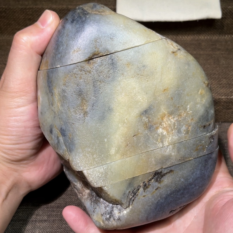 52号沧海明玉背后原料加工过程新疆和田玉糖皮青花玉籽料非卖品