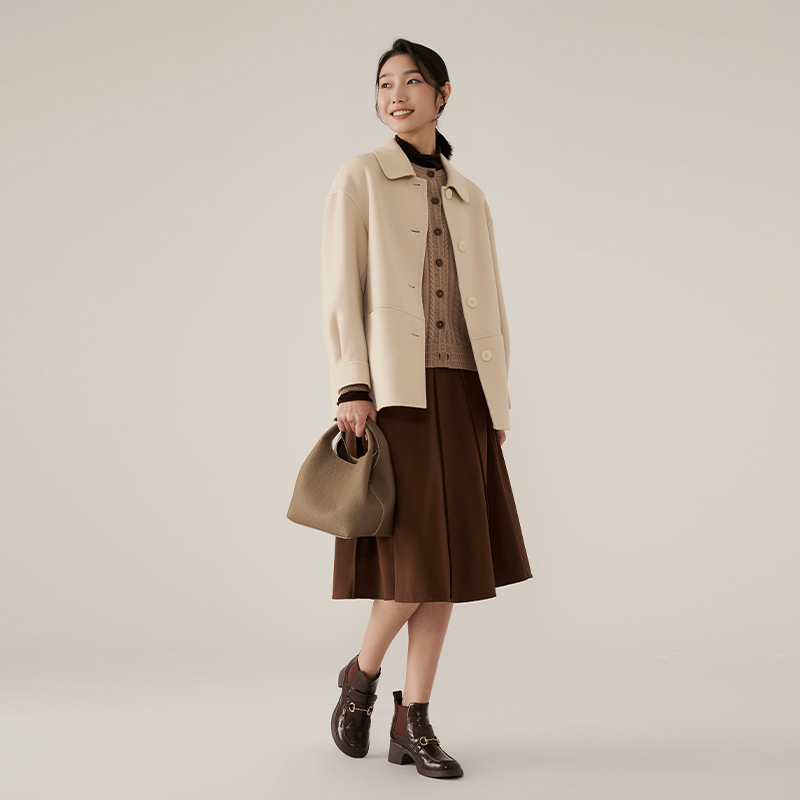 浅秋毛呢绵羊毛短款休闲外套