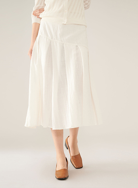 浅秋宽松压褶不规则小a字气质半身长裙垂坠感女2024新款夏5B41816