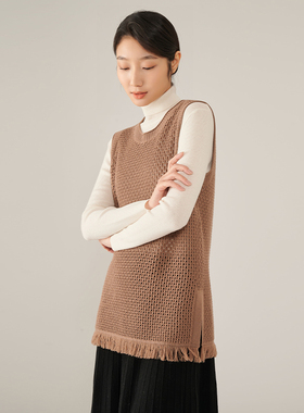 浅秋绵羊毛设计感重工镂空挑洞网眼针织背心女秋季新款2A40519