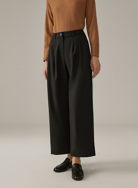 浅秋纯羊毛宽松收腰垂感直筒西装长裤女秋季新款4T30700