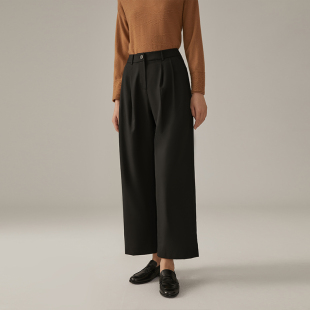 新款 女秋季 4T30700 长裤 浅秋纯羊毛宽松收腰垂感直筒西装