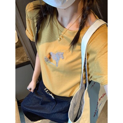 【夏上新】小众设计感 流苏穗子小马刺绣圆领宽松显瘦短袖T恤女