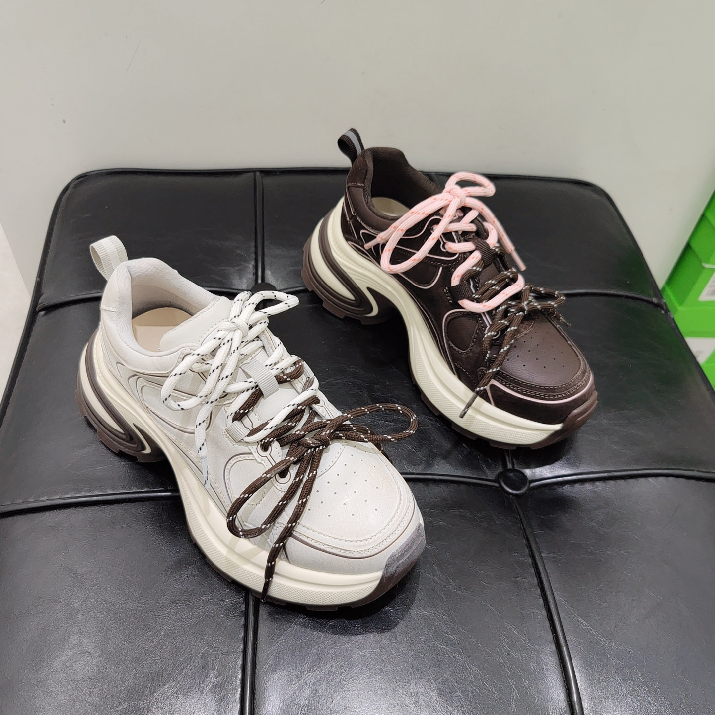 8257真皮厚底老爹鞋女2025新款复古增高松糕底春季休闲百搭运动鞋