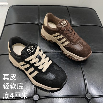 16313真皮厚底老爹鞋女2025新款百搭休闲运动鞋小个子增高显瘦潮