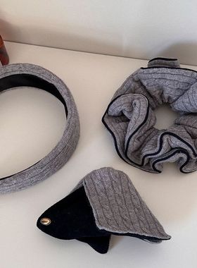 麻花发圈红头箍三角网灰色发箍百搭高级感针织韩版女秋冬抓夹气质