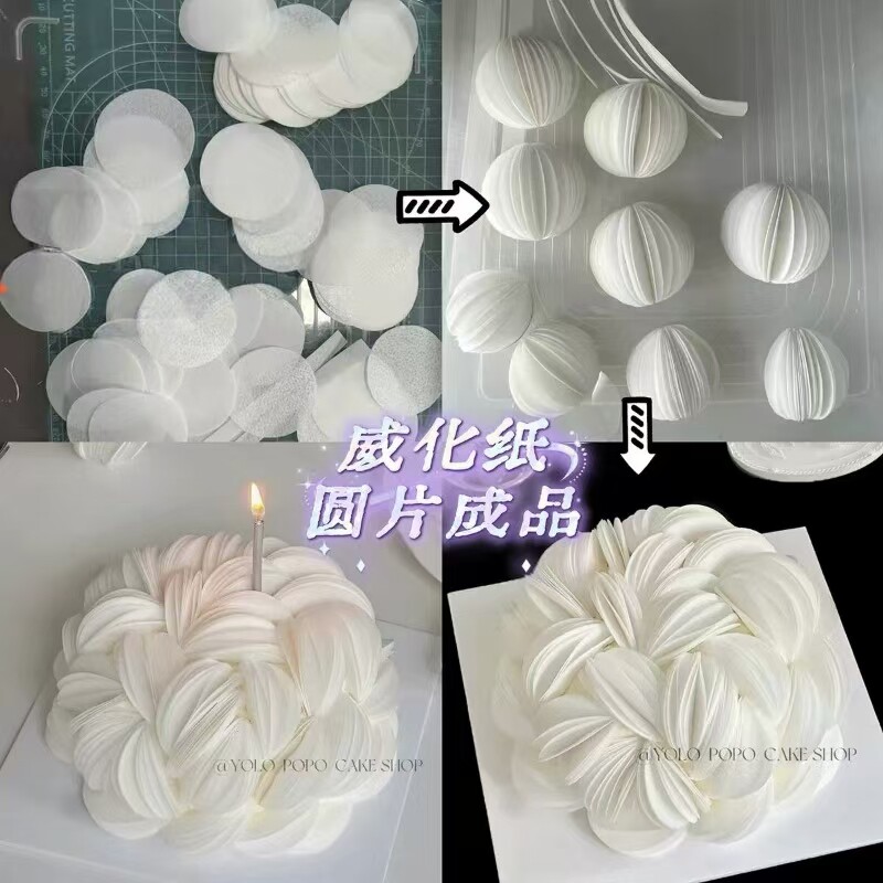 高级氛围感女生女神生日蛋糕装饰圆形威化纸糯米纸花朵花瓣插件