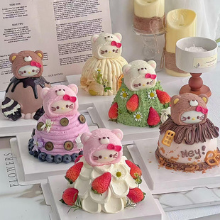 2025圣诞节小熊KT猫蛋糕装 扮插件 饰可爱许愿树苹果儿童节日烘焙装