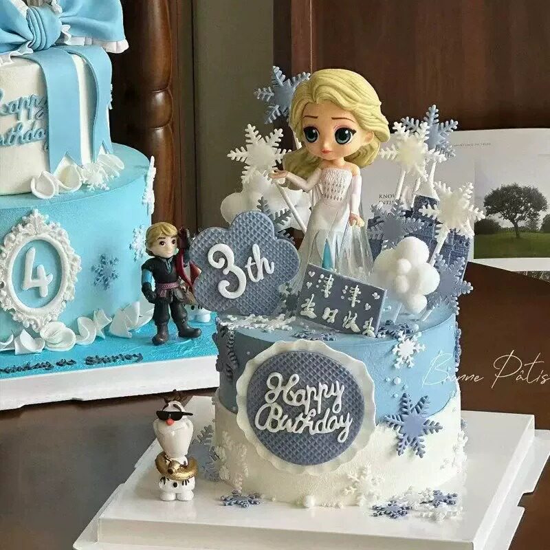 网红冰雪奇缘女孩女生生日蛋糕装饰爱莎摆件艾莎雪宝甜品装扮插件